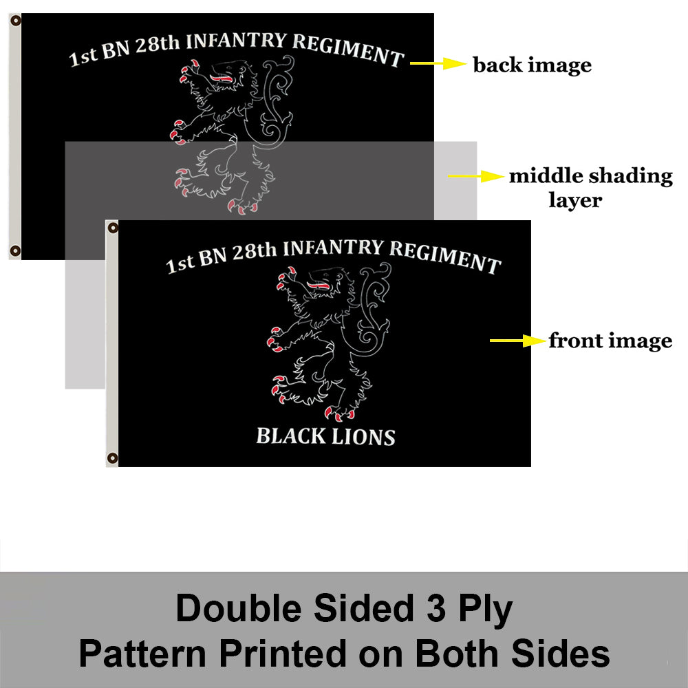 1st BN 28th Infantry Regiment Black Lions flag 3x5ft banner man cave 2