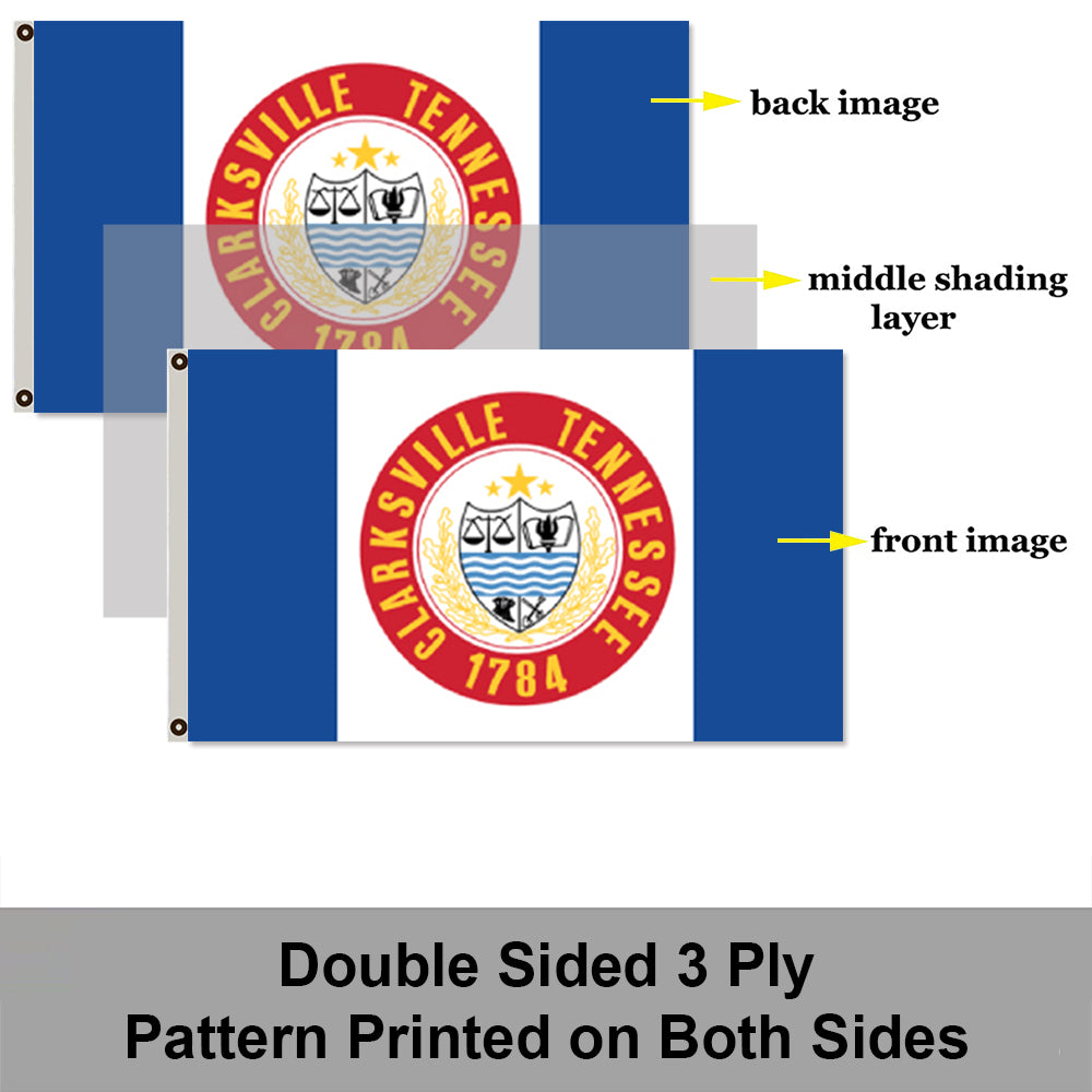 City of Clarksville (Tennessee, USA) Flag: 3x5ft Man Cave American Tennessee Historical Emblem Style Decor Banner