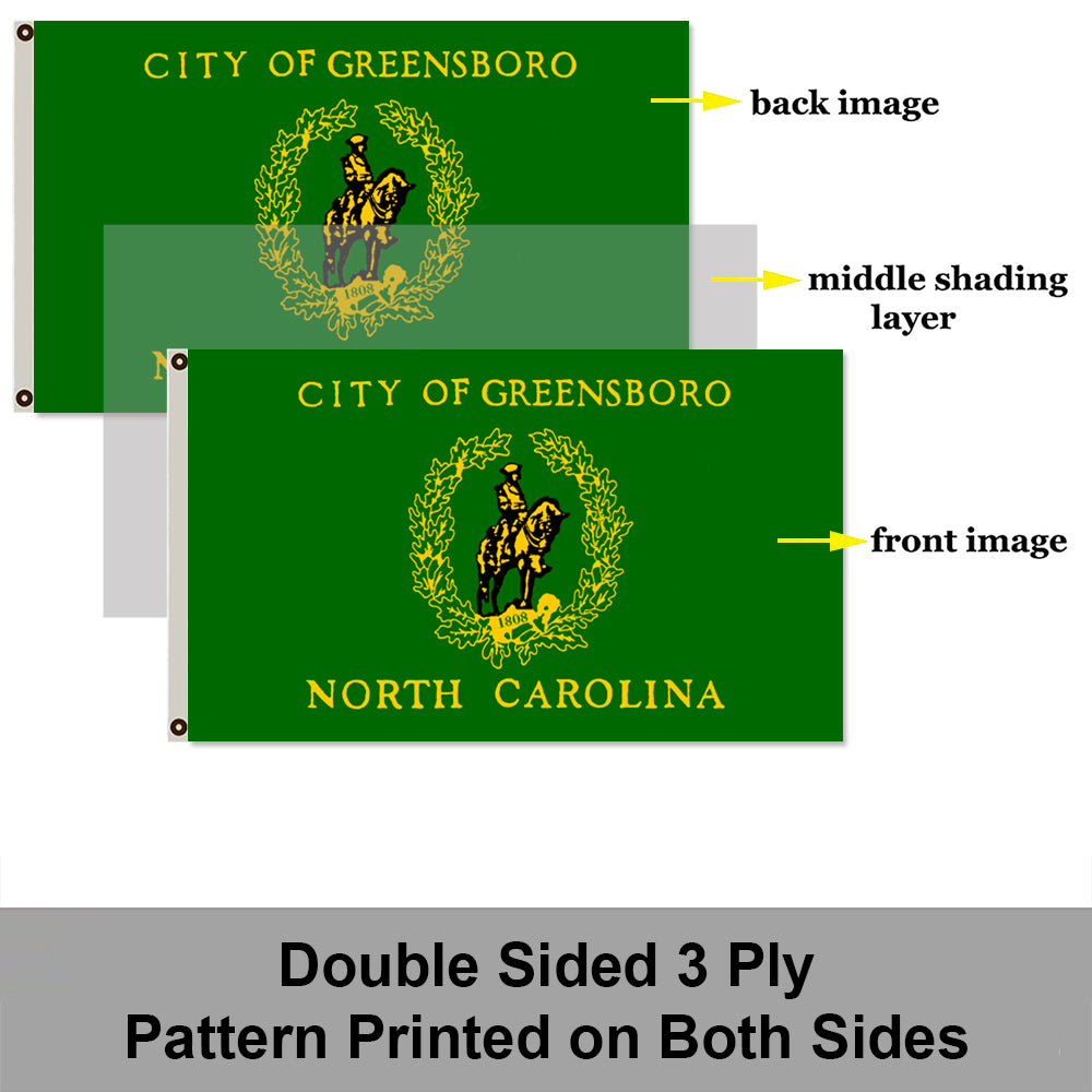 City of Greensboro (North Carolina, USA) Flag: 3x5ft Man Cave American North Carolina Historical Logo Style Decor Banner