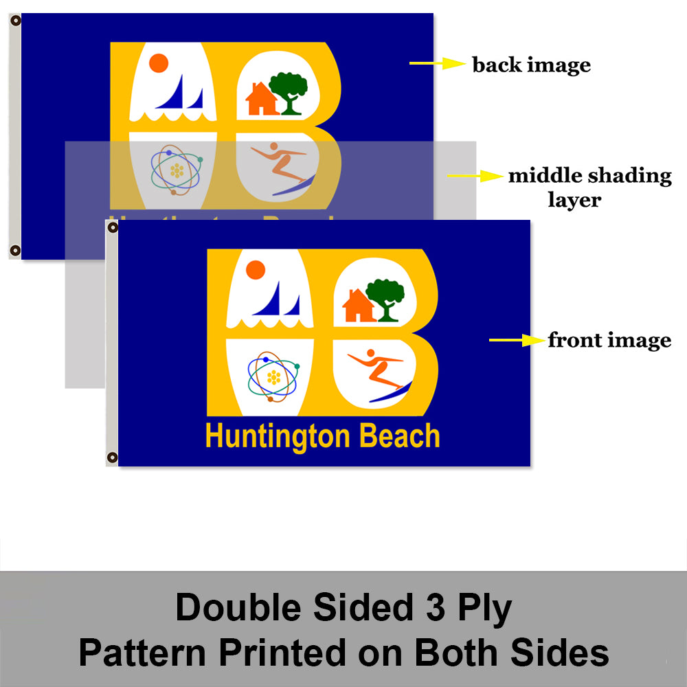 City of Huntington Beach (California, USA) Flag: 3x5ft Man Cave American California Coastal Multi-Style Decor Banner