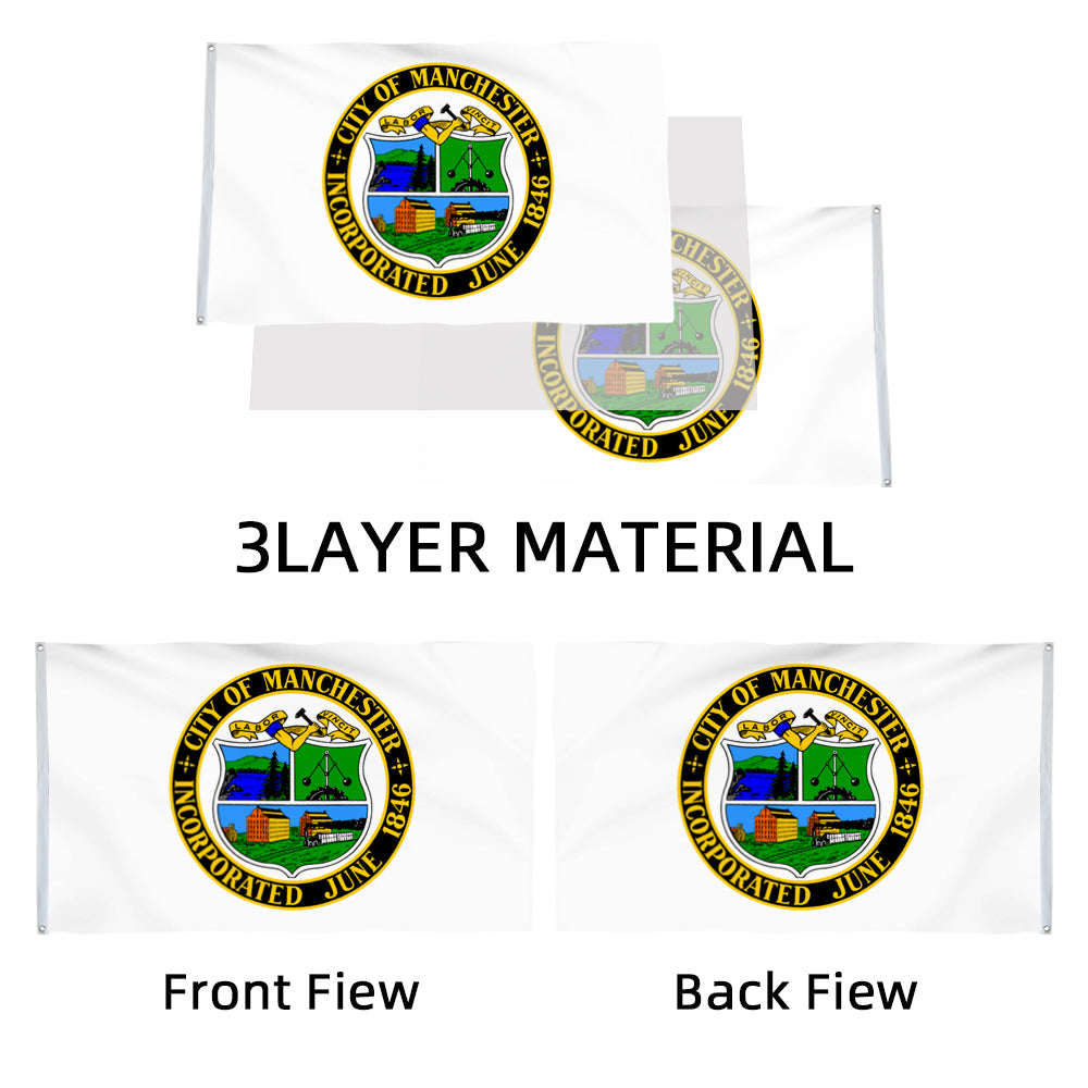 City of Manchester (New Hampshire, USA) Flag: 3x5ft Man Cave American New Hampshire Industrial-Agricultural Diverse Style Decor Banner