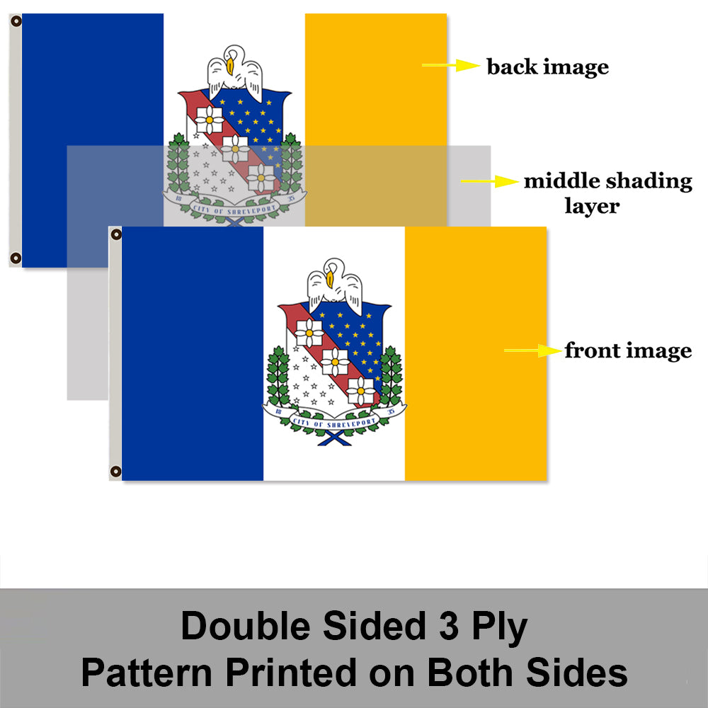 City of Shreveport (Louisiana, USA) Flag: 3x5ft Man Cave American Louisiana Historical Heraldic Style Decor Banner