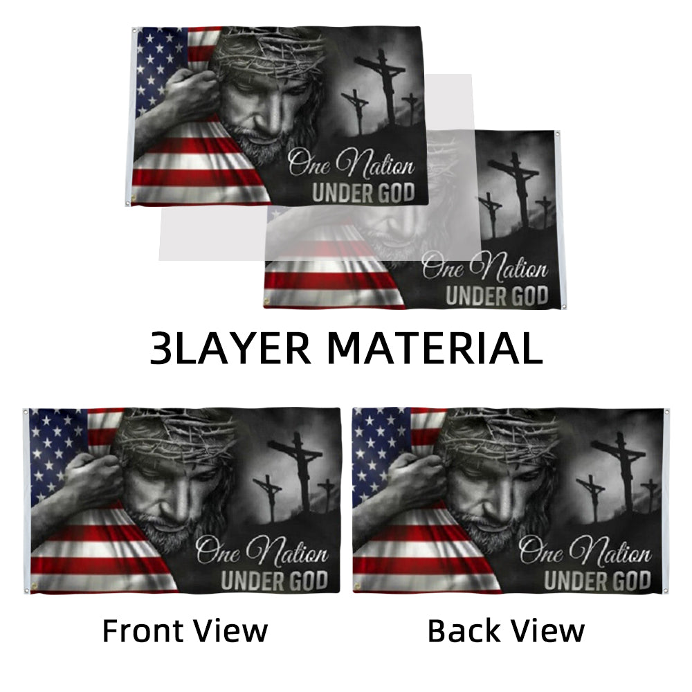 "One Nation Under God" Patriotic USA Jesus Christ flag 3x5ft banner man cave