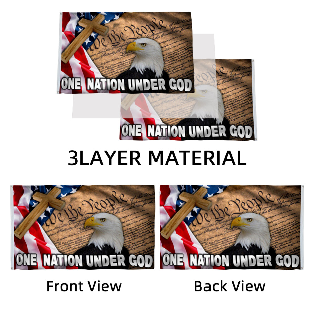 "One Nation Under God" America Eagle Cross Bible Christians Jesus flag 3x5ft banner man cave