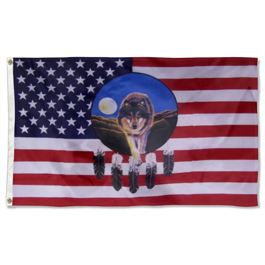 American Dreamcatcher Wolf Native American flag 3x5ft banner man cave