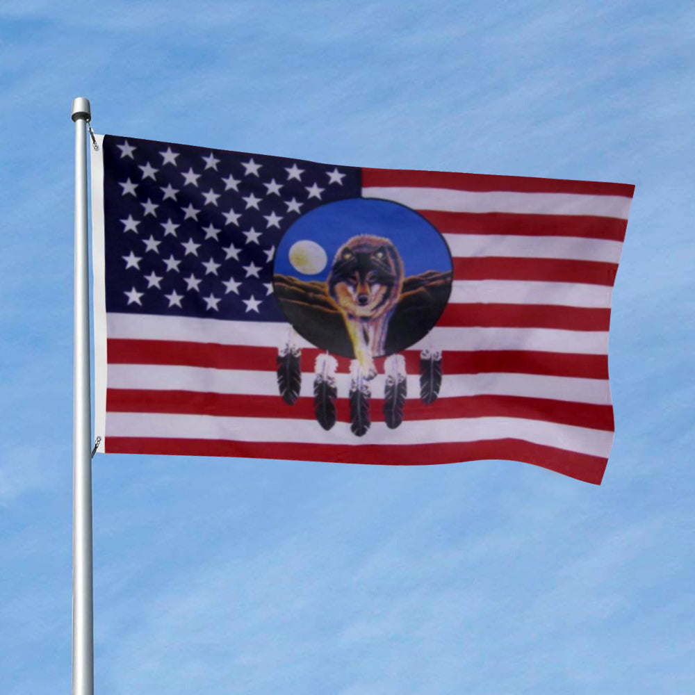 American Dreamcatcher Wolf Native American flag 3x5ft banner man cave