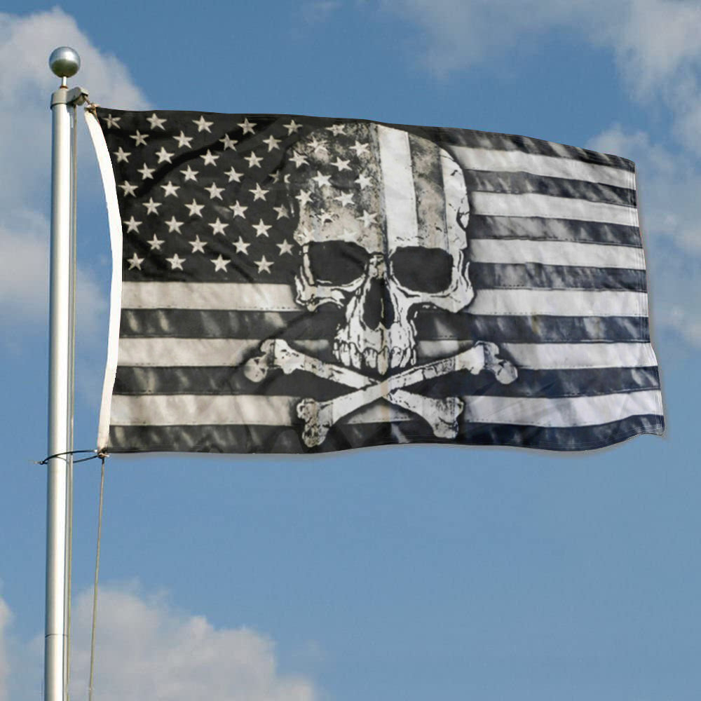 American Skull & Bones Black & Grey flag 3x5ft banner man cave