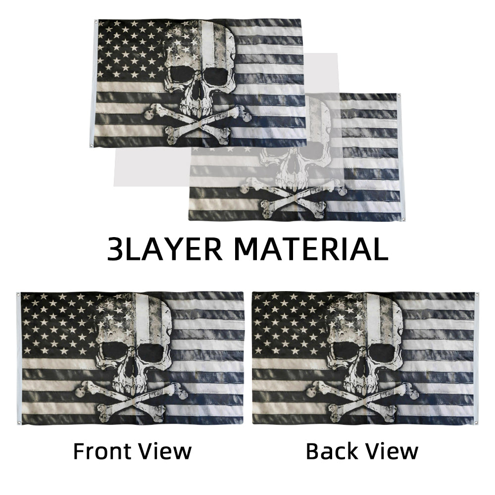 American Skull & Bones Black & Grey flag 3x5ft banner man cave
