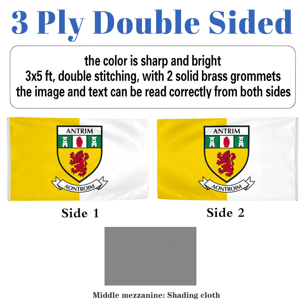 Antrim County Coat of Arms Ireland flag 3x5ft banner man cave