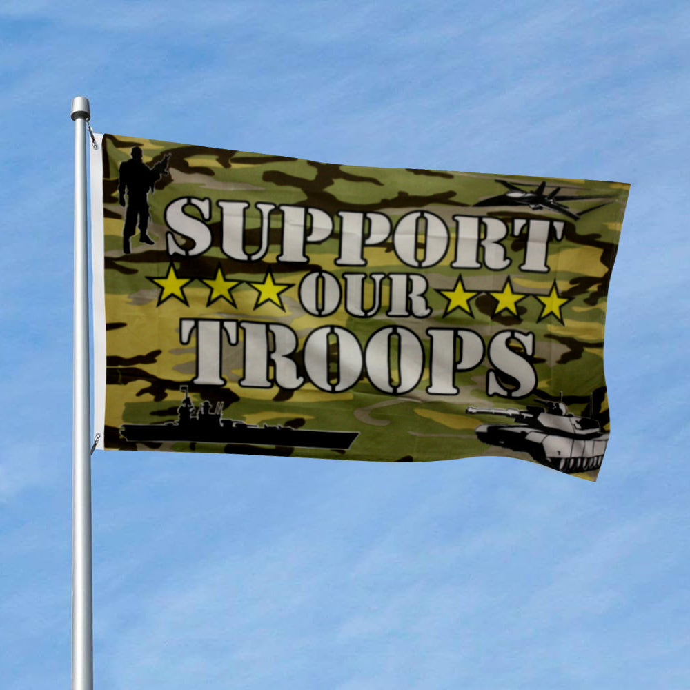 CAMO US SUPPORT OUR TROOPS flag 3x5ft banner man cave