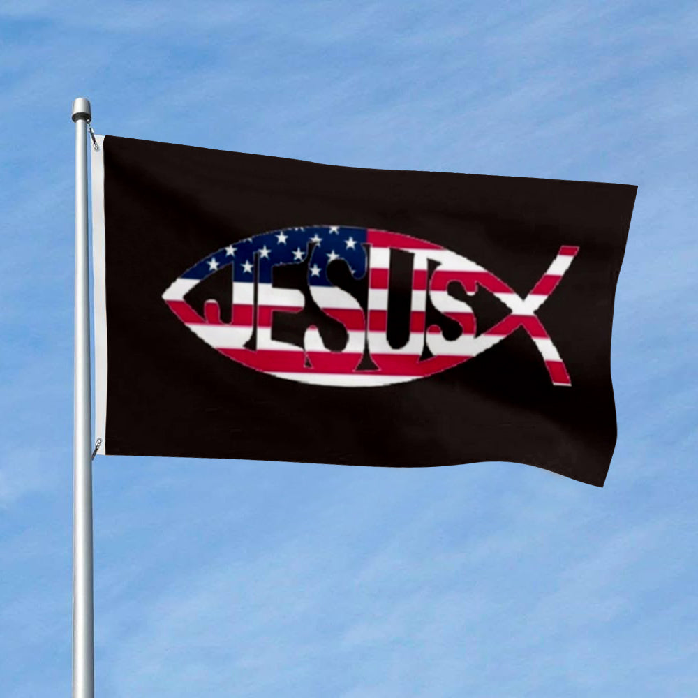 Christian Jesus Christ Fish flag 3x5ft banner man cave