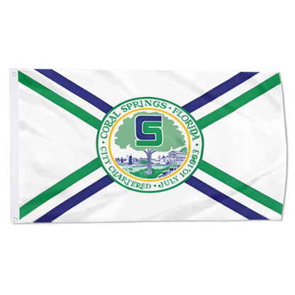 City of Coral Springs (Florida, USA) Former Flag (Pre-2017): 3x5ft Man Cave American Florida City Emblem Style Decor Banner