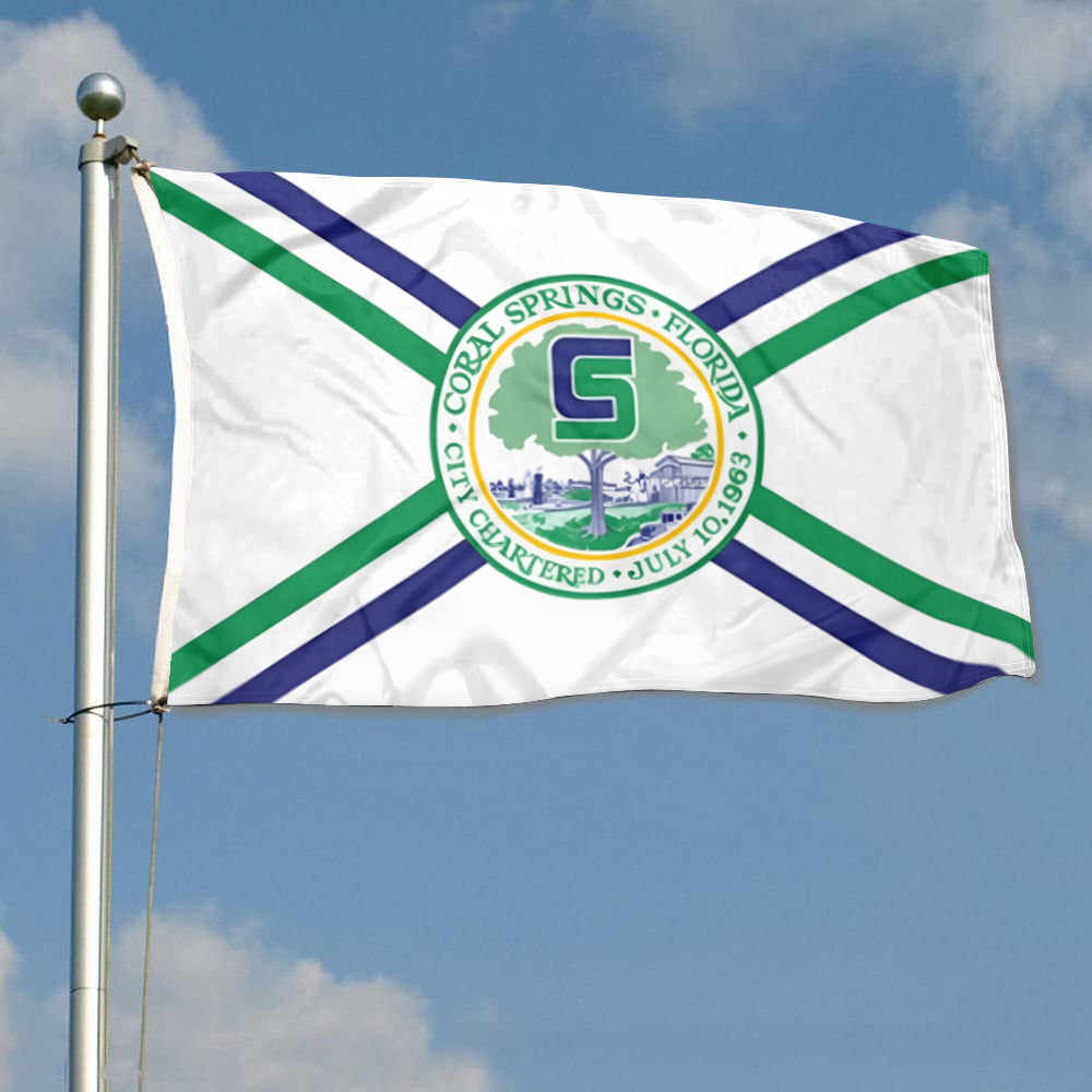 City of Coral Springs (Florida, USA) Former Flag (Pre-2017): 3x5ft Man Cave American Florida City Emblem Style Decor Banner