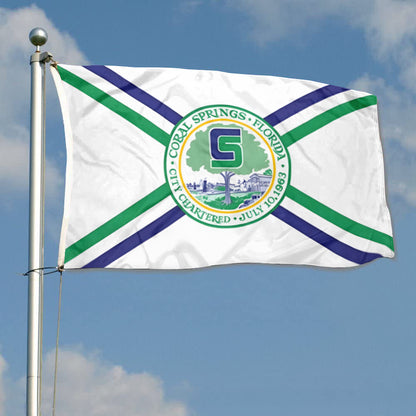 City of Coral Springs (Florida, USA) Former Flag (Pre-2017): 3x5ft Man Cave American Florida City Emblem Style Decor Banner