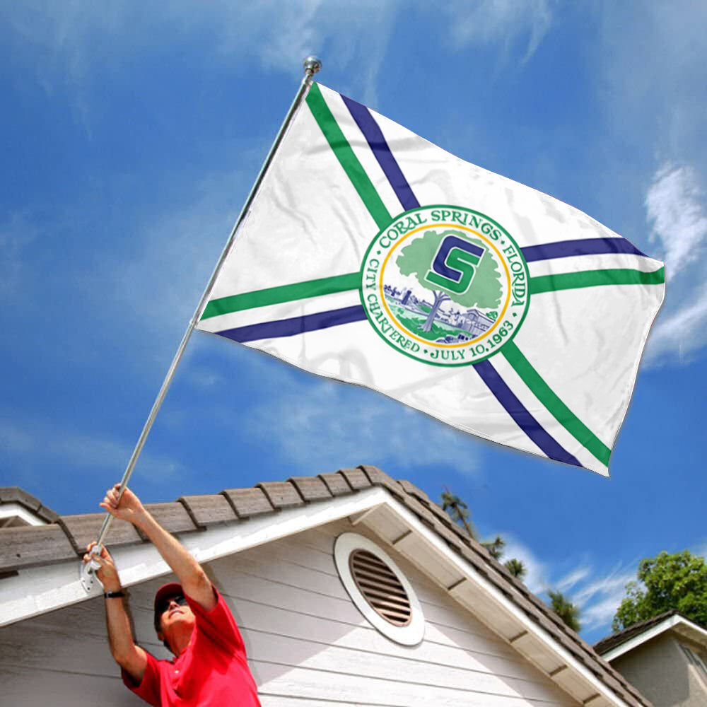 City of Coral Springs (Florida, USA) Former Flag (Pre-2017): 3x5ft Man Cave American Florida City Emblem Style Decor Banner