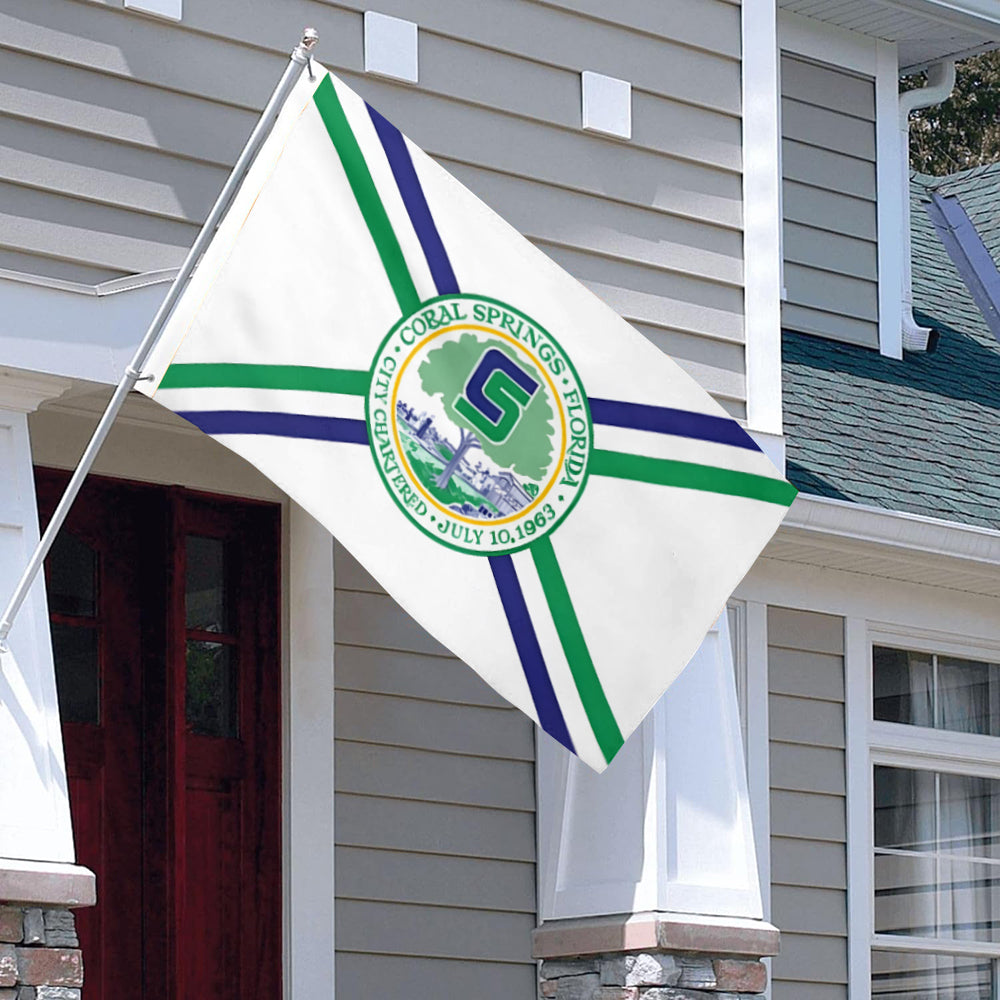 City of Coral Springs (Florida, USA) Former Flag (Pre-2017): 3x5ft Man Cave American Florida City Emblem Style Decor Banner