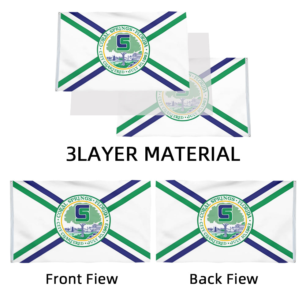 City of Coral Springs (Florida, USA) Former Flag (Pre-2017): 3x5ft Man Cave American Florida City Emblem Style Decor Banner