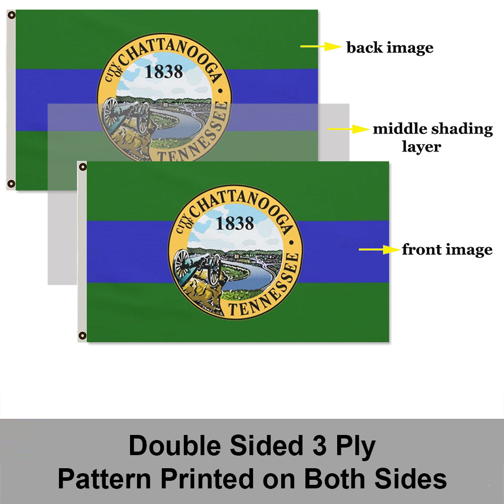 City of Chattanooga (Tennessee, USA) Flag: 3x5ft Man Cave American Tennessee Historical Landscape Style Decor Banner