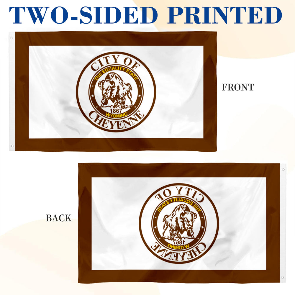 City of Cheyenne (Wyoming, USA) Flag: 3x5ft Man Cave American Wyoming Western Bison Style Decor Banner