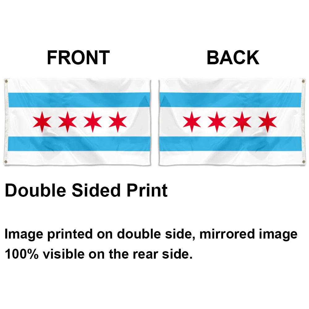 City of Chicago (Illinois, USA) Flag: 3x5ft Man Cave American Illinois City Star-Stripe Style Decor Banner