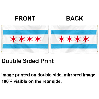 City of Chicago (Illinois, USA) Flag: 3x5ft Man Cave American Illinois City Star-Stripe Style Decor Banner
