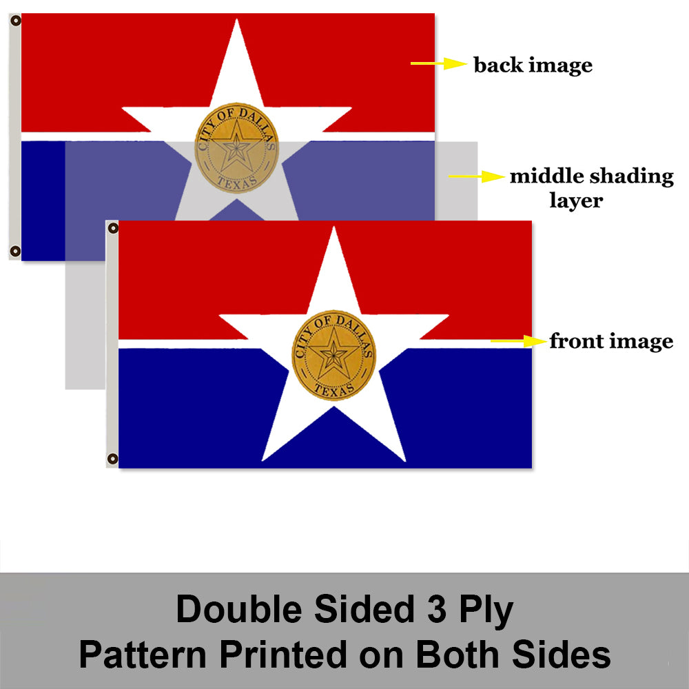 City of Dallas (Texas, USA) Flag: 3x5ft Man Cave American Texas City Star Logo Style Decor Banner