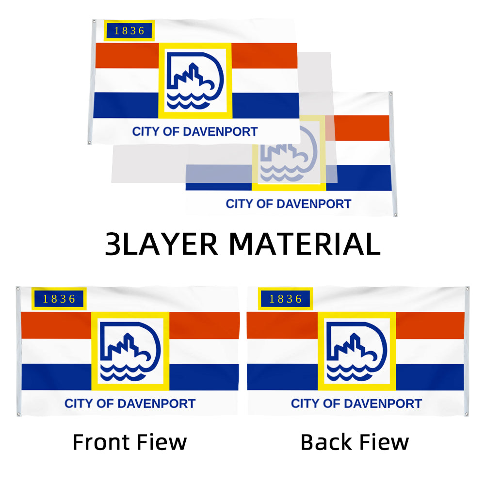 City of Davenport (Iowa, USA) Flag: 3x5ft Man Cave American Iowa River City Logo Style Decor Banner