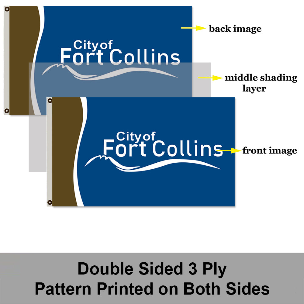 City of Fort Collins (Colorado, USA) Flag: 3x5ft Man Cave American Colorado Mountain City Style Decor Banner