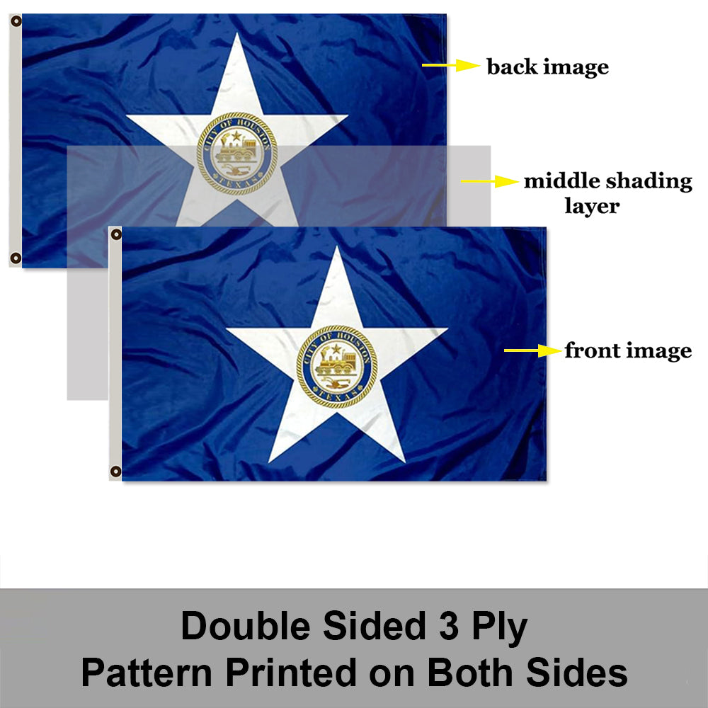 City of Houston (Texas, USA) Flag: 3x5ft Man Cave American Texas Metropolis Logo Style Decor Banner
