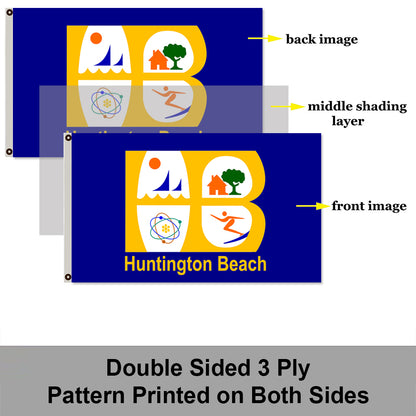City of Huntington Beach (California, USA) Flag: 3x5ft Man Cave American California Coastal Multi-Style Decor Banner