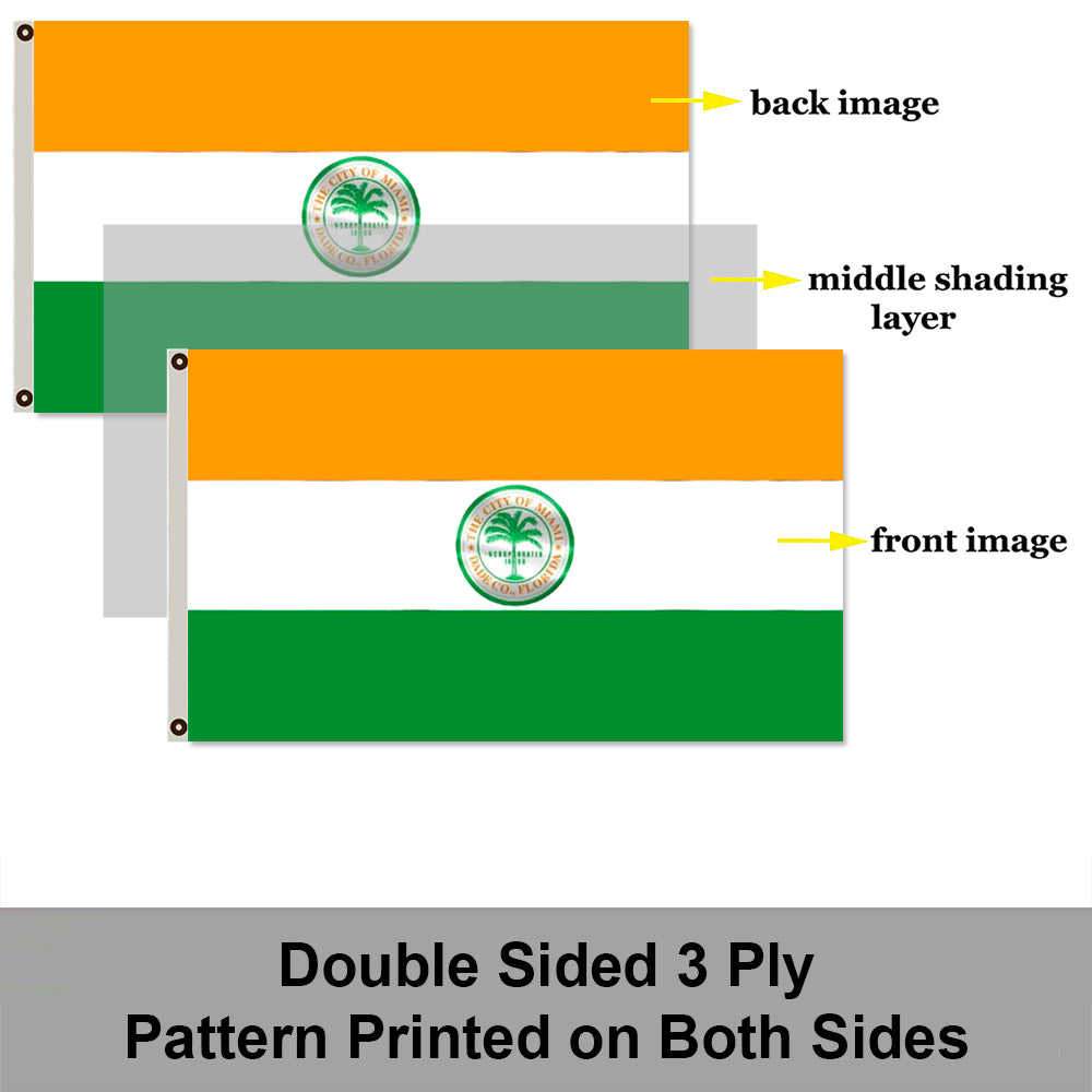 City of Miami (Florida, USA) Flag: 3x5ft Man Cave American Florida Coconut Breeze Coastal Style Decor Banner