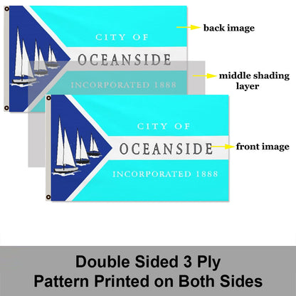 City of Oceanside (California, USA) Flag: 3x5ft Man Cave American California Coastal Sail Shadow Style Decor Banner