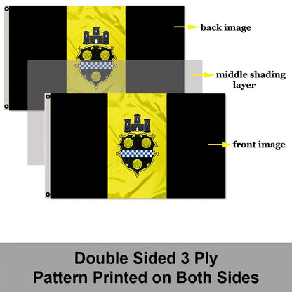 City of Pittsburgh (Pennsylvania, USA) Flag: 3x5ft Man Cave American Pennsylvania Historical Heraldic Style Decor Banner