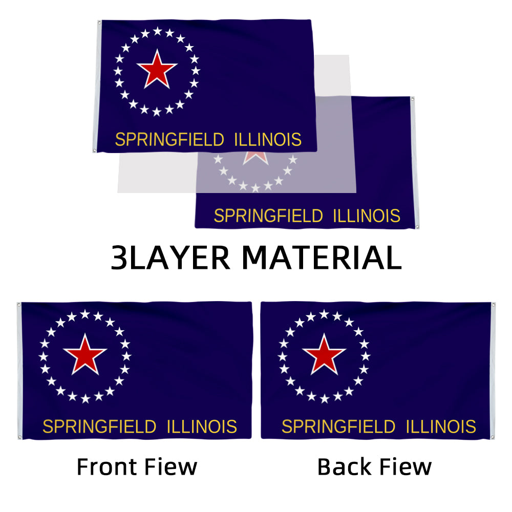 City of Springfield (Illinois, USA) Flag: 3x5ft Man Cave American Illinois Star-Mark Historical Style Decor Banner