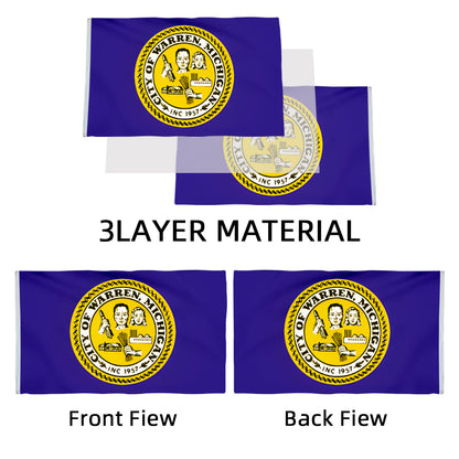 City of Warren (Michigan, USA) Flag: 3x5ft Man Cave American Michigan Industrial Humanistic Style Decor Banner
