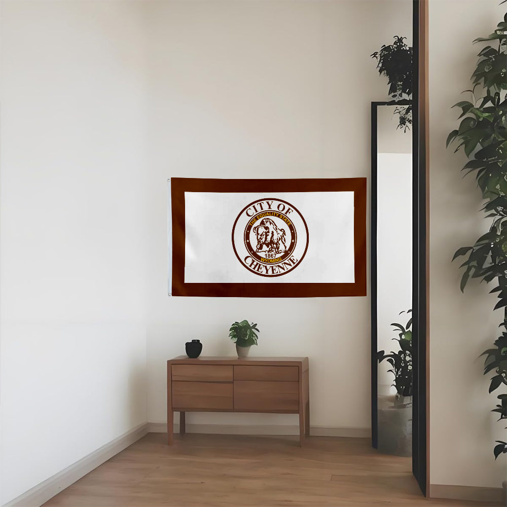 City of Cheyenne (Wyoming, USA) Flag: 3x5ft Man Cave American Wyoming Western Bison Style Decor Banner