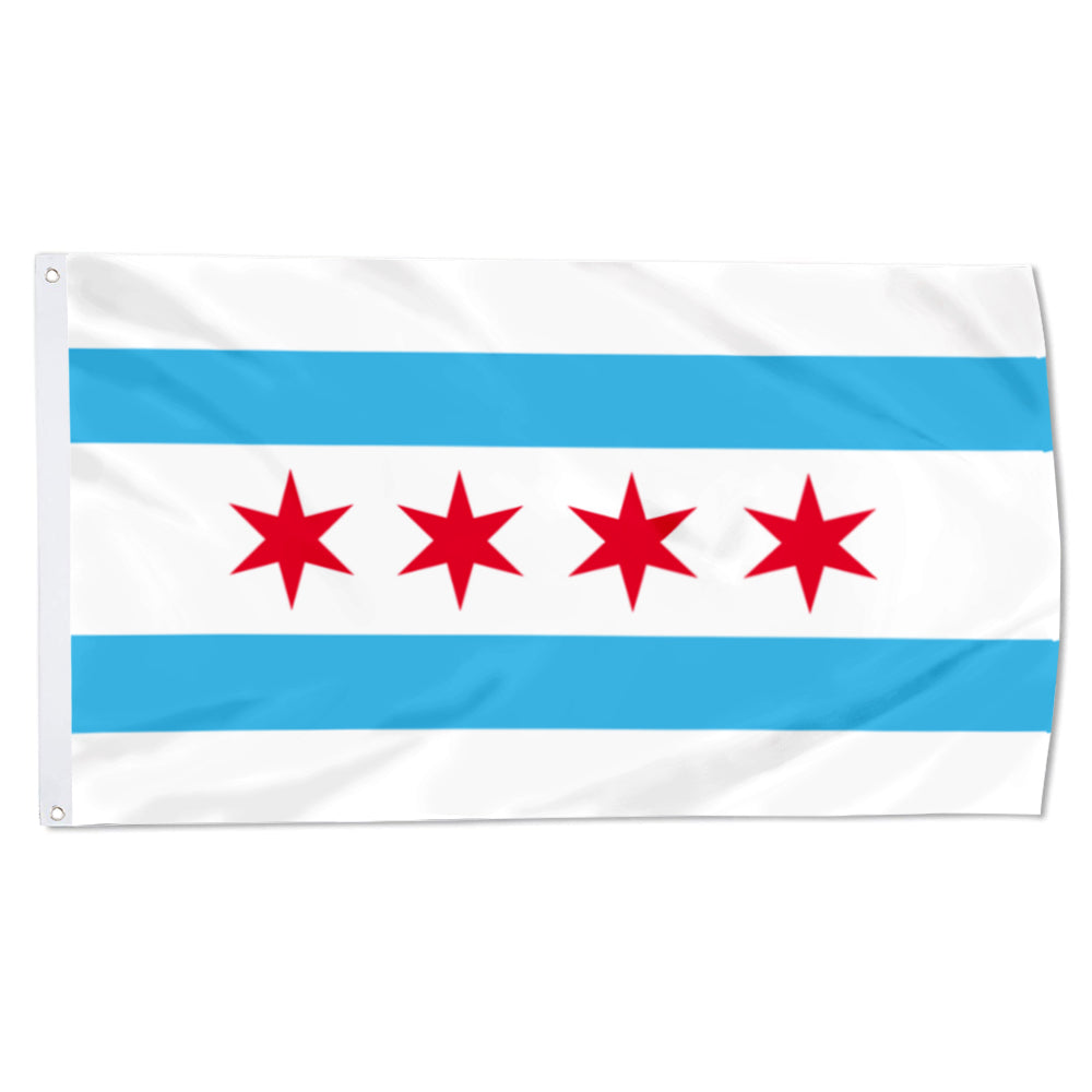 City of Chicago (Illinois, USA) Flag: 3x5ft Man Cave American Illinois City Star-Stripe Style Decor Banner