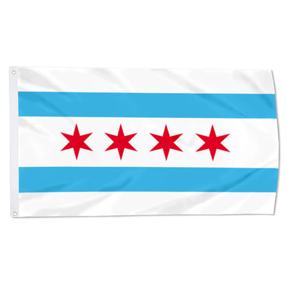City of Chicago (Illinois, USA) Flag: 3x5ft Man Cave American Illinois City Star-Stripe Style Decor Banner