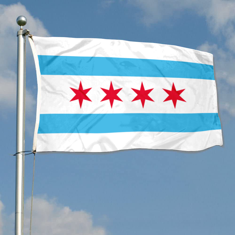 City of Chicago (Illinois, USA) Flag: 3x5ft Man Cave American Illinois City Star-Stripe Style Decor Banner