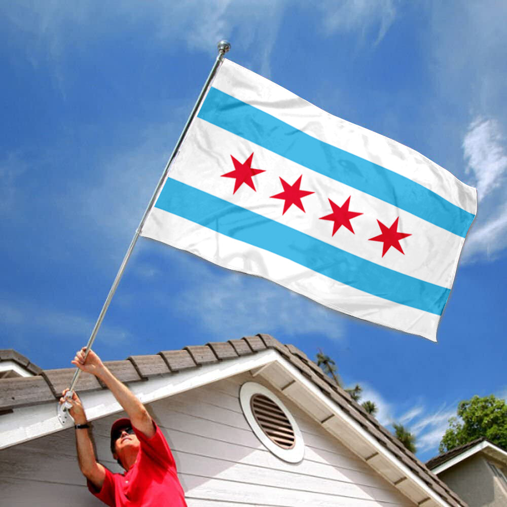 City of Chicago (Illinois, USA) Flag: 3x5ft Man Cave American Illinois City Star-Stripe Style Decor Banner