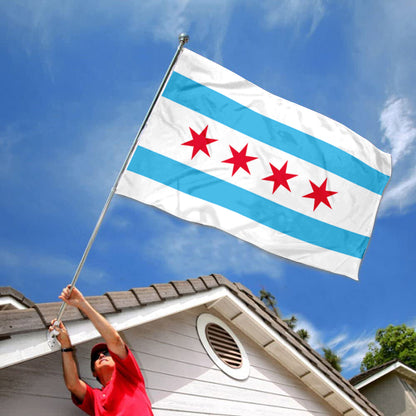 City of Chicago (Illinois, USA) Flag: 3x5ft Man Cave American Illinois City Star-Stripe Style Decor Banner