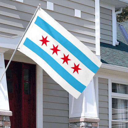 City of Chicago (Illinois, USA) Flag: 3x5ft Man Cave American Illinois City Star-Stripe Style Decor Banner