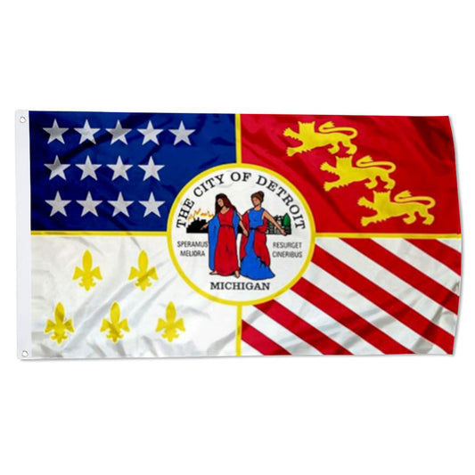 City of Detroit (Michigan, USA) Flag: 3x5ft Man Cave American Michigan Historical Rebirth Style Decor Banner