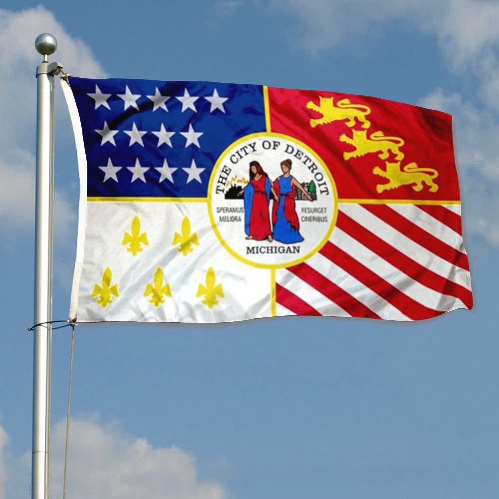 City of Detroit (Michigan, USA) Flag: 3x5ft Man Cave American Michigan Historical Rebirth Style Decor Banner