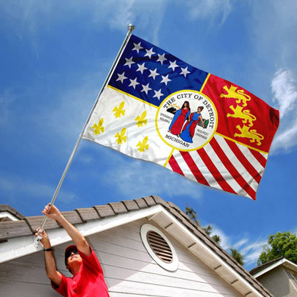 City of Detroit (Michigan, USA) Flag: 3x5ft Man Cave American Michigan Historical Rebirth Style Decor Banner