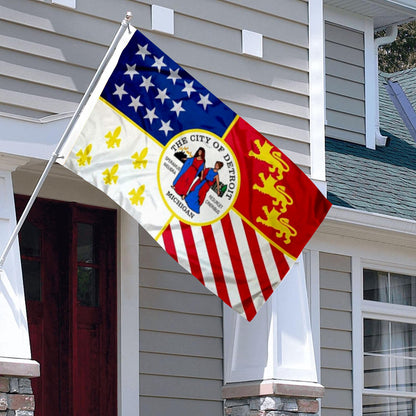 City of Detroit (Michigan, USA) Flag: 3x5ft Man Cave American Michigan Historical Rebirth Style Decor Banner