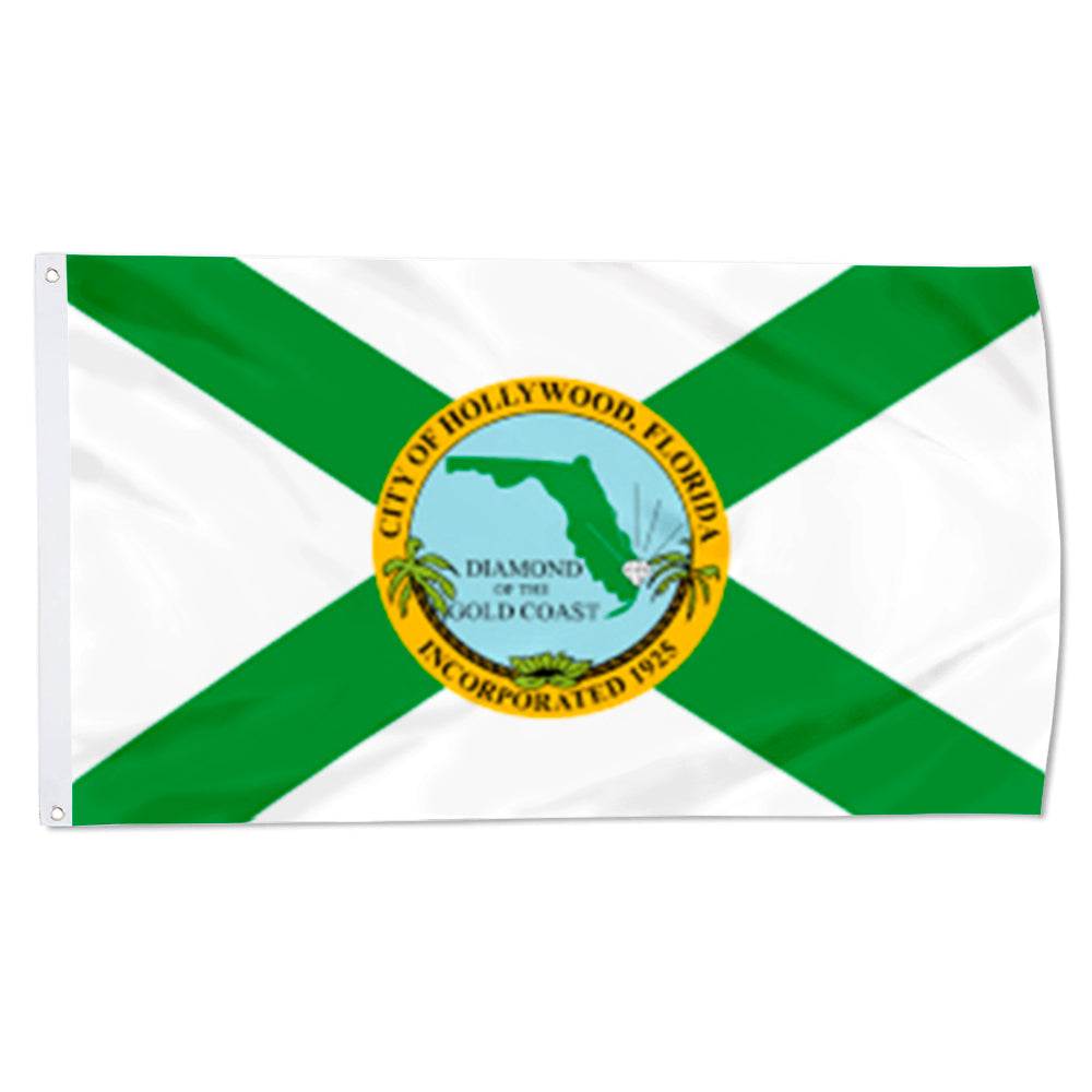 City of Hollywood (Florida, USA) Flag: 3x5ft Man Cave American Florida Gold Coast Style Decor Banner
