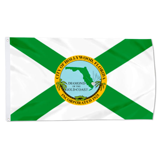 City of Hollywood (Florida, USA) Flag: 3x5ft Man Cave American Florida Gold Coast Style Decor Banner