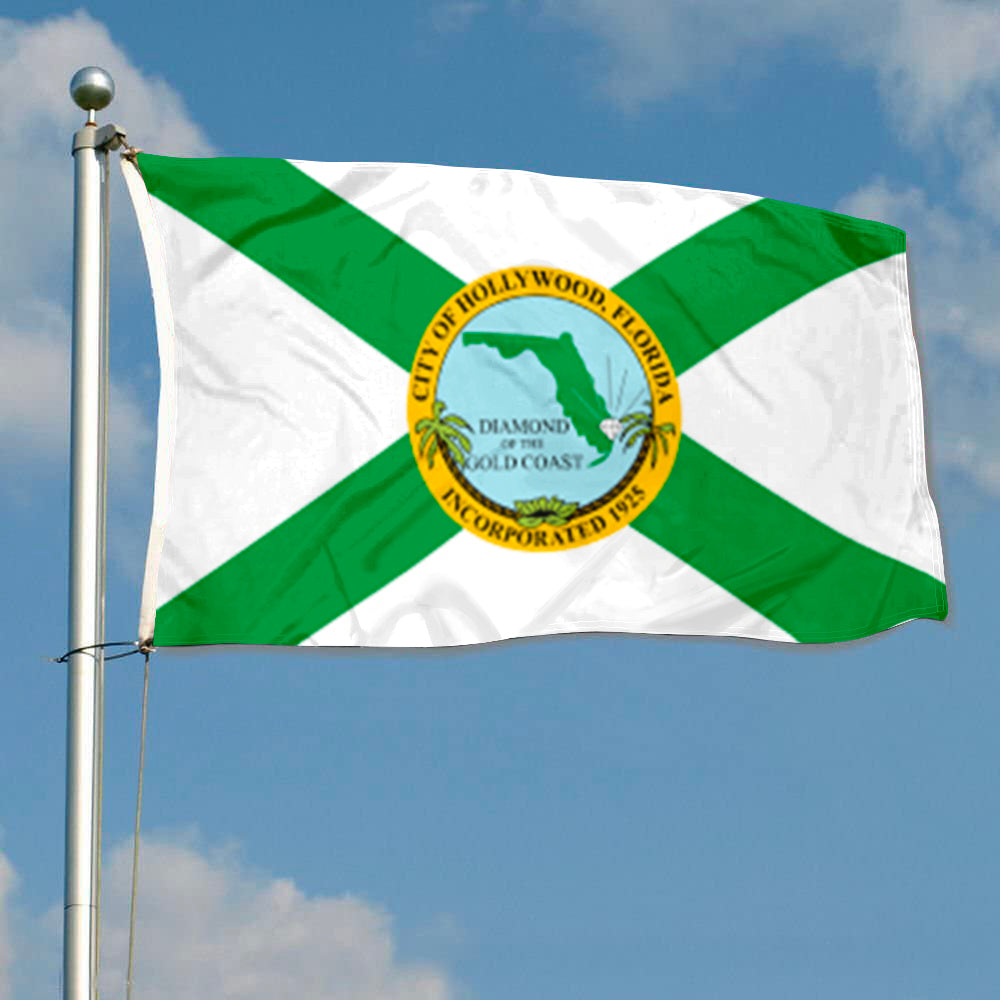 City of Hollywood (Florida, USA) Flag: 3x5ft Man Cave American Florida Gold Coast Style Decor Banner