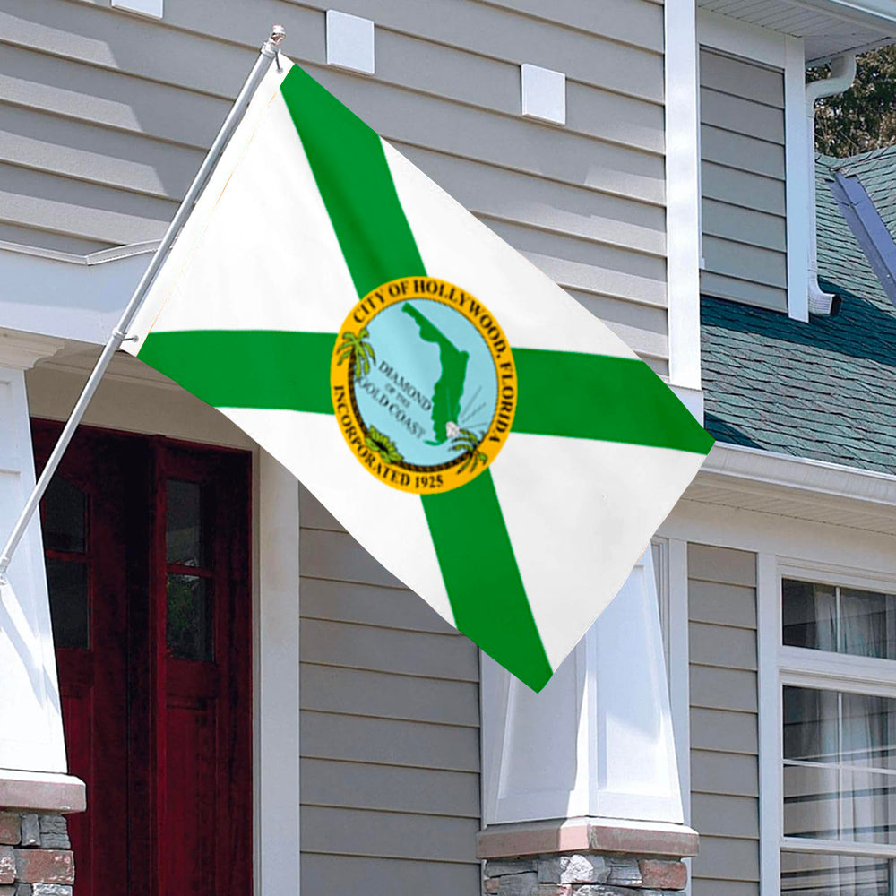 City of Hollywood (Florida, USA) Flag: 3x5ft Man Cave American Florida Gold Coast Style Decor Banner